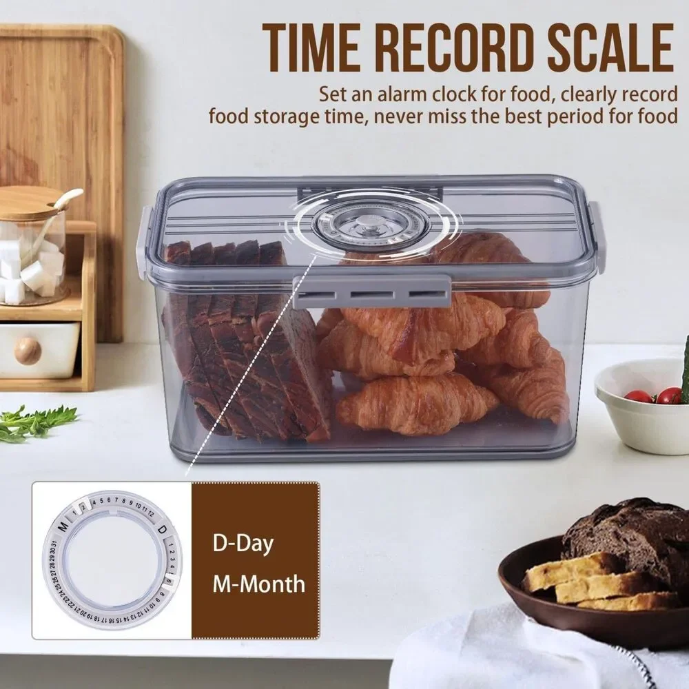 Airtight Bread Box with Time Recording - Grey